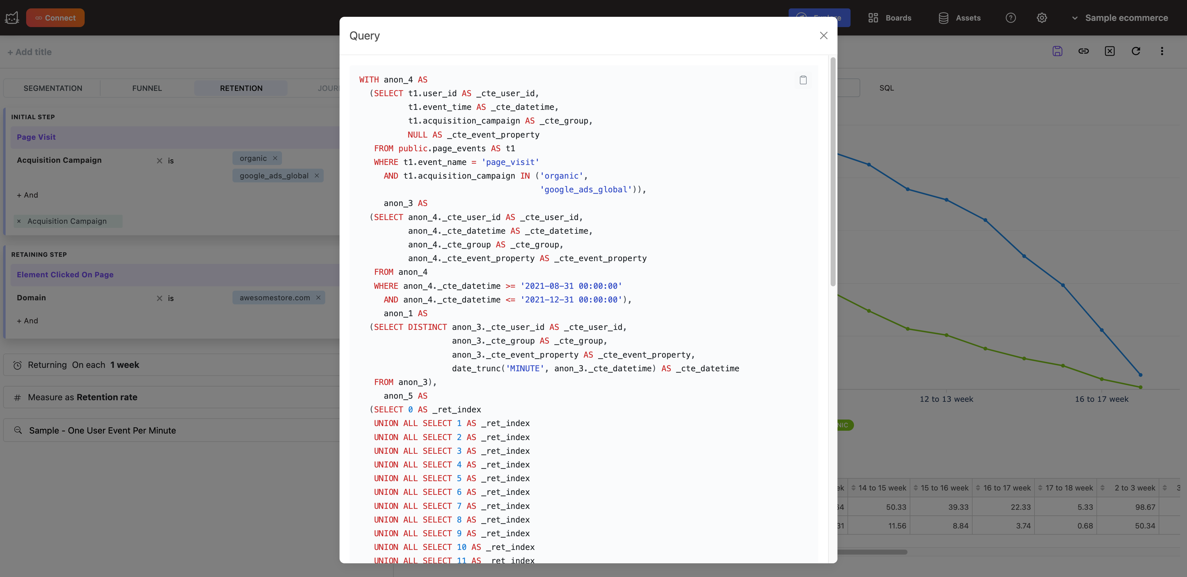 Mitzu SQL code generation view showing native ClickHouse query